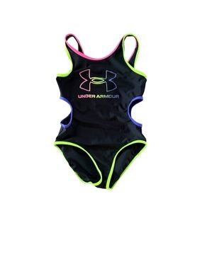 Under Armour Black Girls' One-Piece Swimsuit with Neon Trim